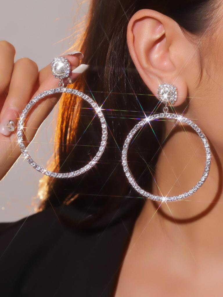 Luxury Rhinestone Hoop Earrings: Simple, Fashionable, and Exaggerated Design for Women