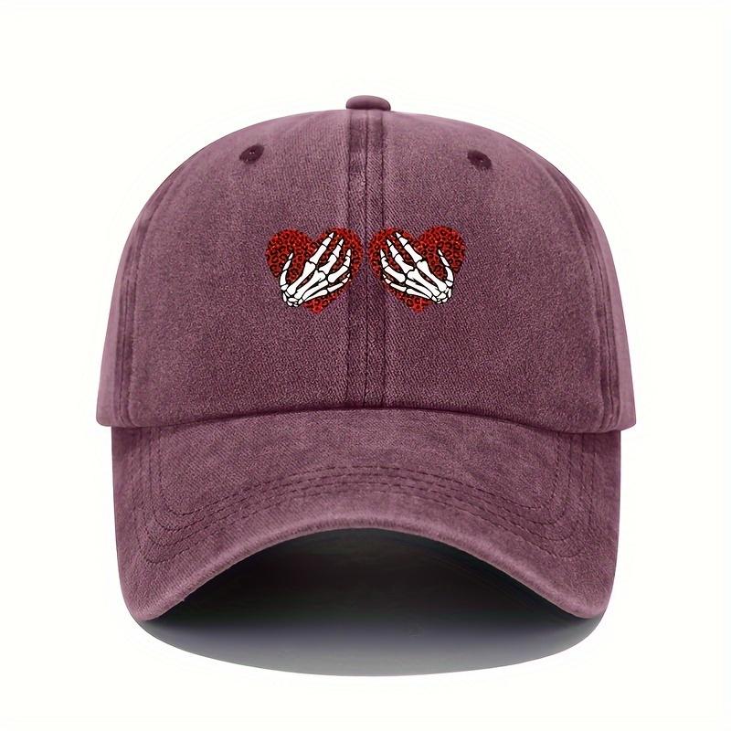 Retro Style Love and Skull Print Baseball Cap for Women, Adjustable Lightweight Sun Protection Hat