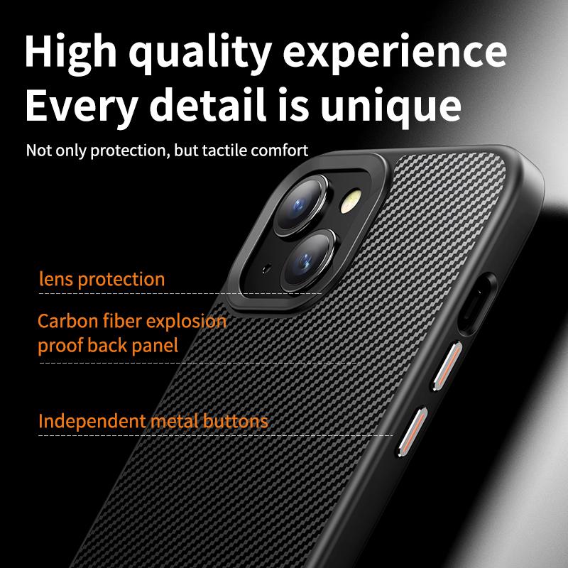 For iPhone 15 Magnetic Case Compatible with MagSafe Carbon Fiber Texture PC+TPU Cover