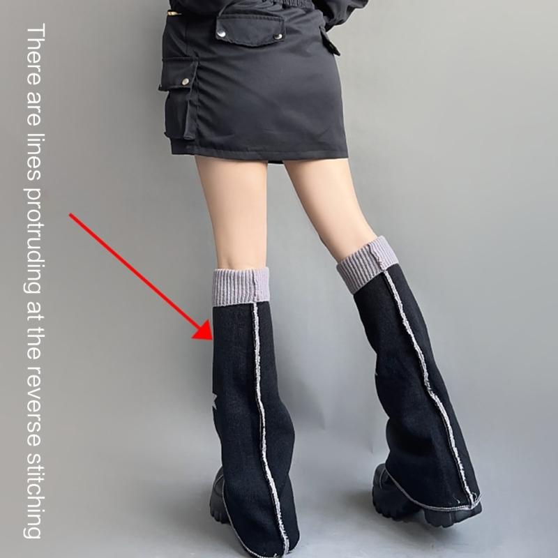Girls Lolitas Leg Warmers Y2K Star Knitted Flared Leg Sleeves Goth Baggy Cuff Ankle Heap Socks JK Uniform Foot Cover