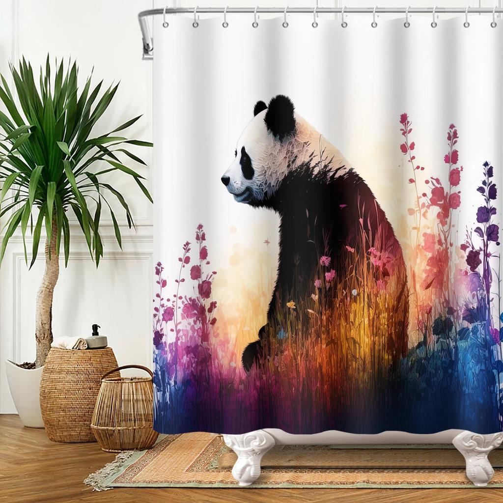 Animal Panda Cartoon Funny Shower Curtains Waterproof Polyester Green Bamboo Plants Printing Shower Curtain for Bathroom Decor