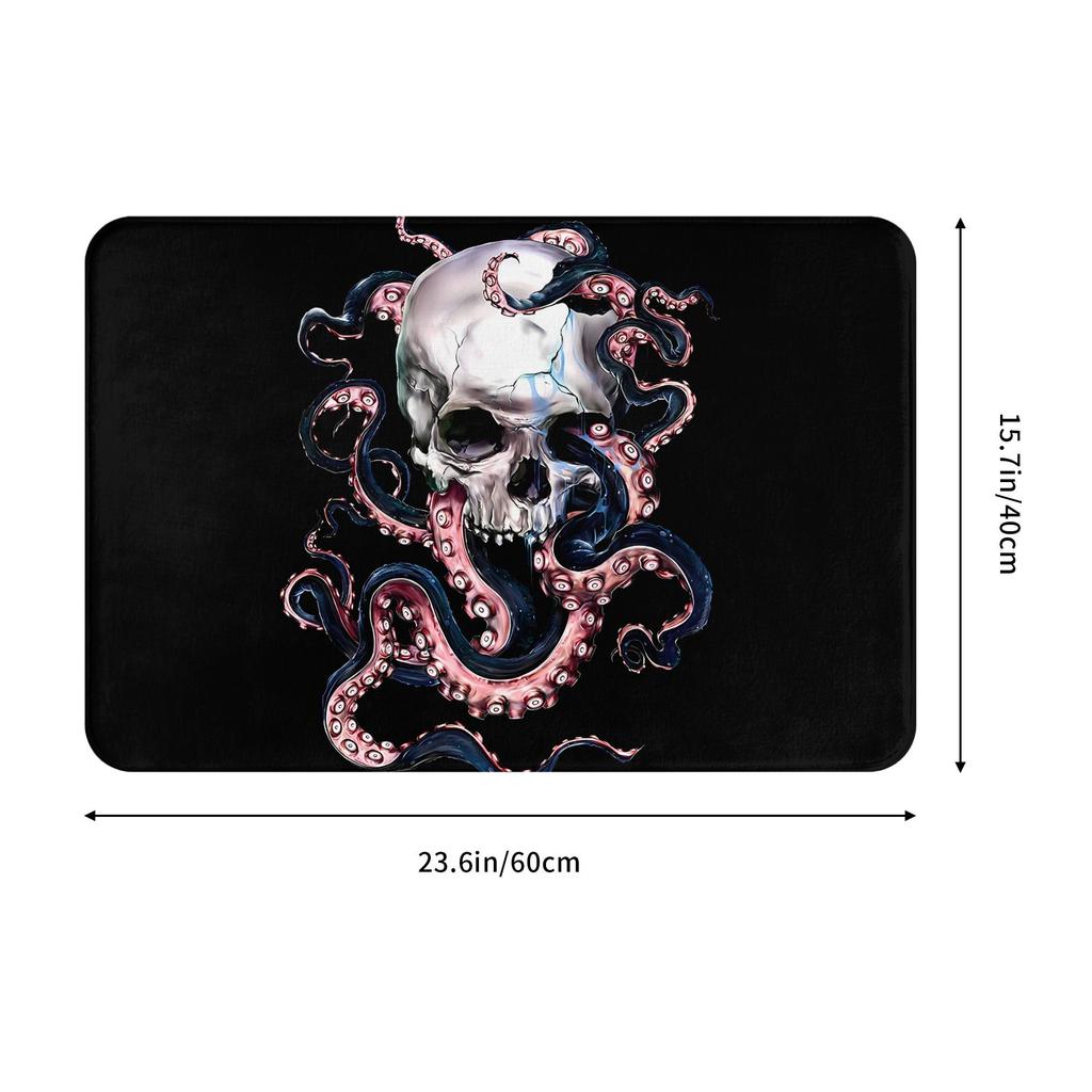 Skull Octopus Fashionable Style Door Mat Machine Washable for Bathroom Bedroom Living Room Entrance