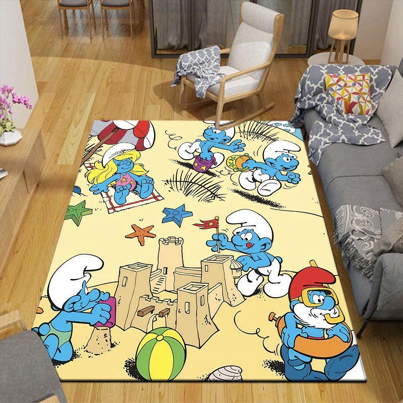 The Smurfs Flannel Pattern Square Carpet,Area Rug,Carpet Rug for Living Room Bedroom Sofa Playroom Decor,Non-slip Floor Mat