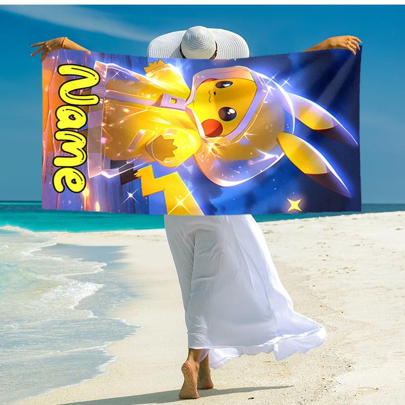 Personalized customized proof beach towel with Pokémon Pikachu pattern - soft, absorbent,quick-drying,perfect swimming,camping&bathing