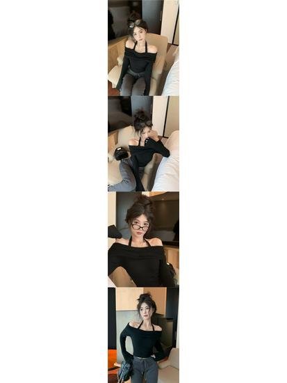 Autumn Winter Off-Shoulder Halter Knit Top for Women
