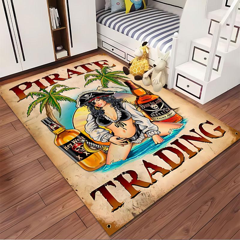 Pirate Theme with Rum Bottles suitable as a non-slip mat for the living room or bedroom sofa