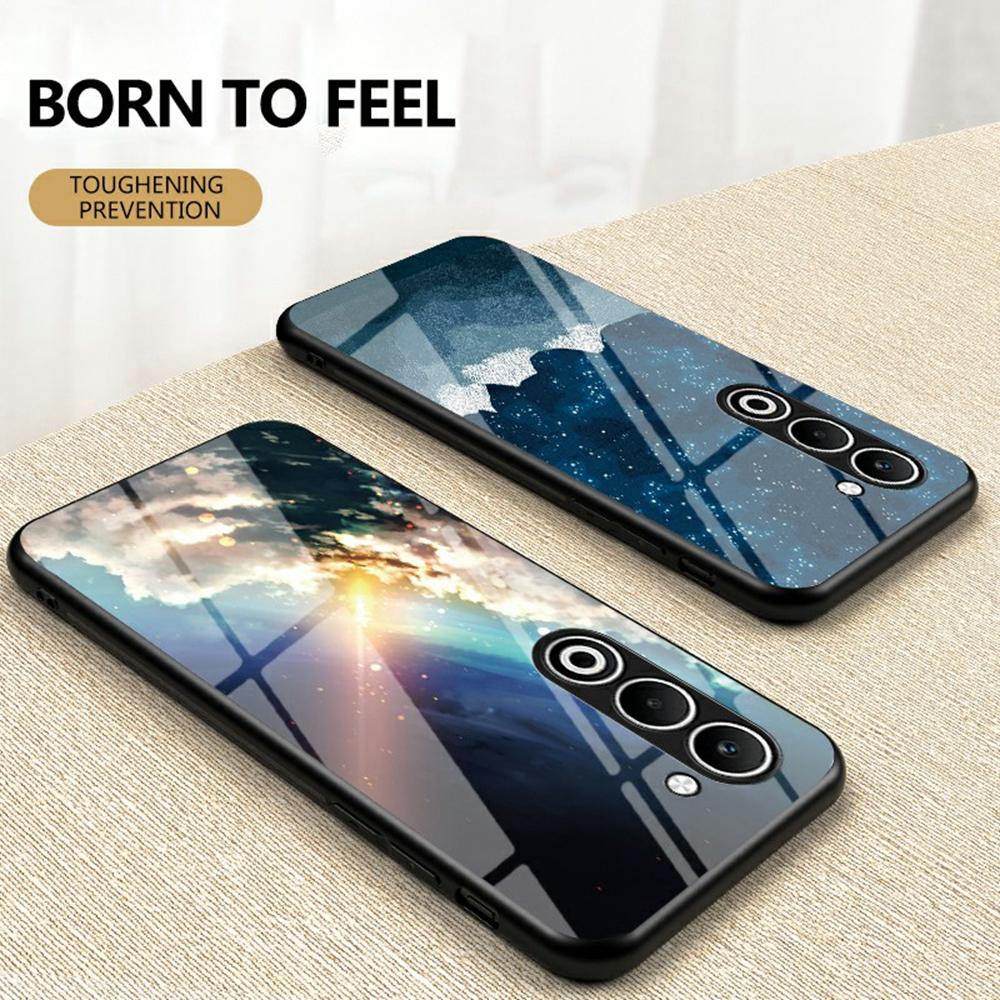 For Oppo A5 5G Case Starry Sky Pattern Tempered Glass Phone Cover