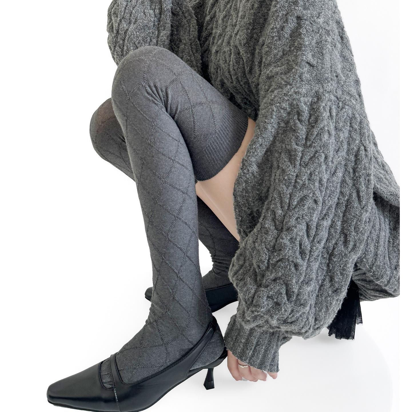 Japanese JK Simple Women Stockings Rhombus Jacquard Thigh High Socks Stockings Solid Color Knee High Socks Thigh High Stockings 35-39 темно-серого