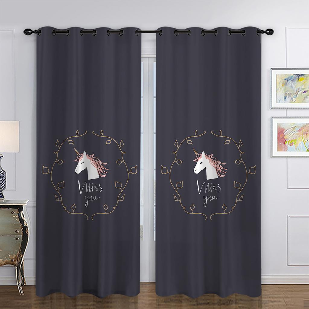 Little Rainbow Unicorn Cute Cartoon Series High Density Blackout Curtains Digital Printing Curtains