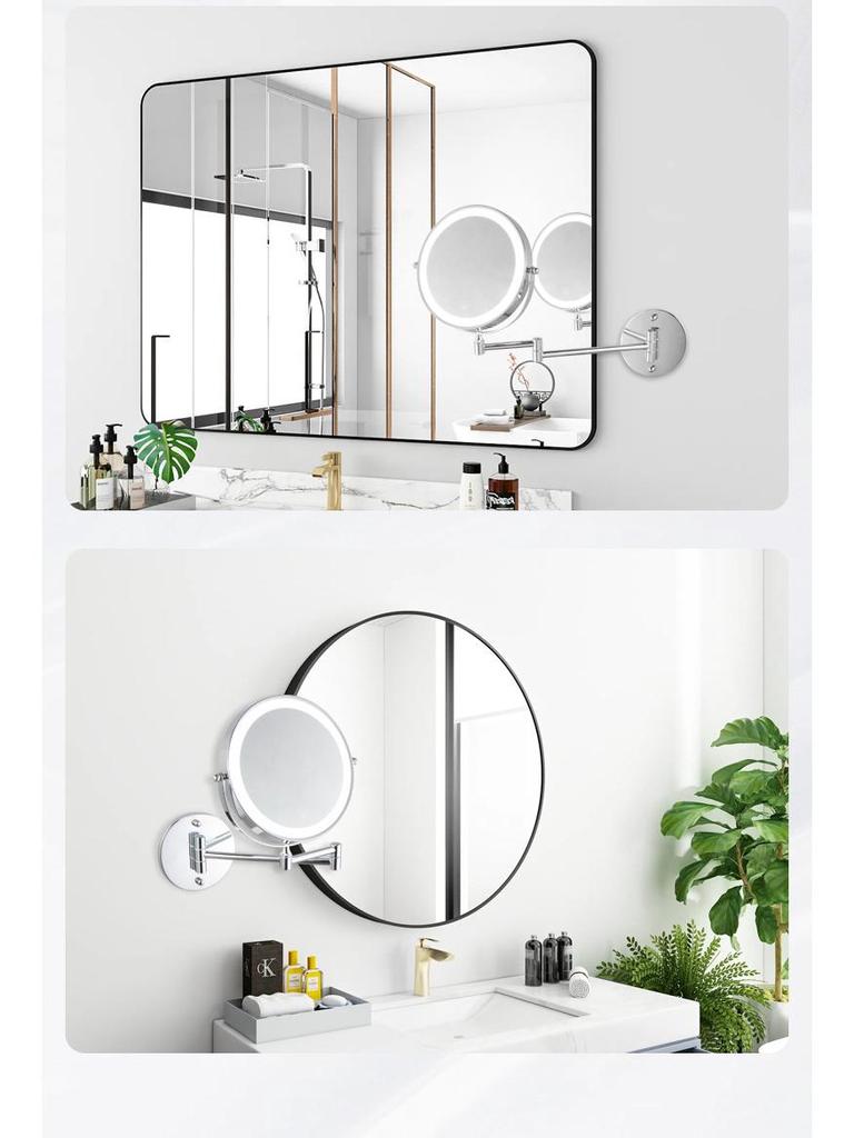 LED Lighted Wall-Mounted Double-Sided Magnifying Makeup Mirror for Bathrooms, Punch-Free Installation