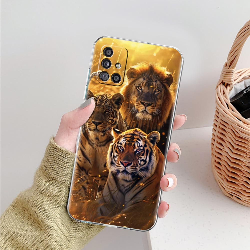 Phone Case For Samsung A15 A13 A35 A55 A51 A71 A41 A31 A21S A05 A17 A23 A25 A33 A53 A73 5G A07 4G Cover Cool Animal Tiger Lion