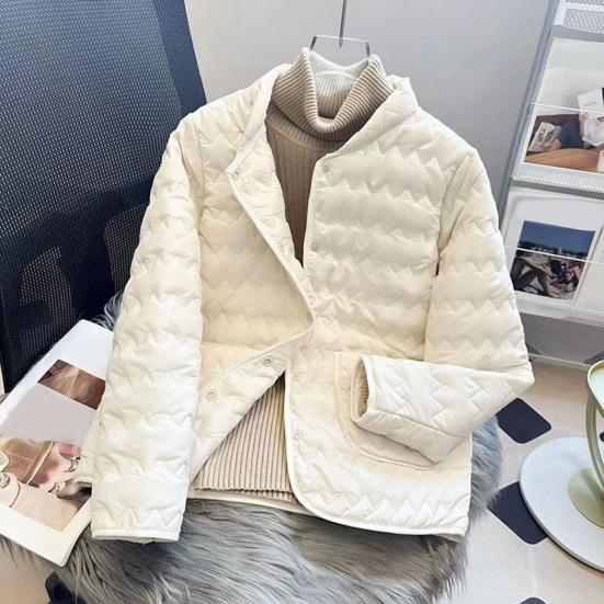Women's Quilted Down Jacket Lightweight Long Sleeve Puffer Coat Button Down Winter Outerwear with Pockets