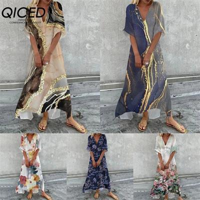 Women's Fashion Summer Spring 2/1 Sleeve V-Neck Casual Dresses