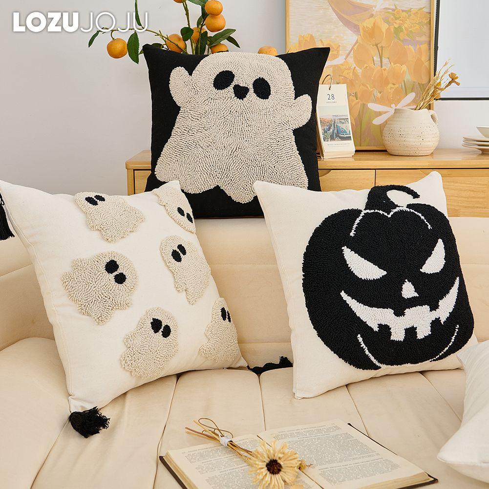 1PC LOZUJOJU Halloween Pillowcase Ghost Pumpkin Pattern Embroidered Soft Cushion Cover for Sofa Living Room Bedroom Home Decor