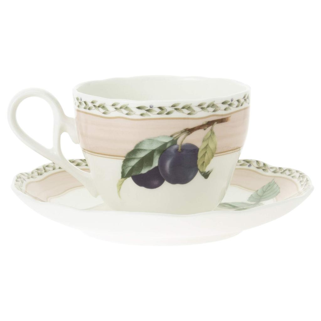 Noritake Orchard Garden Cup & Saucer Pair (for Coffee and Tea), 250cc, Microwave-Safe, Bone China, Set of 2, P97887/4911-12
