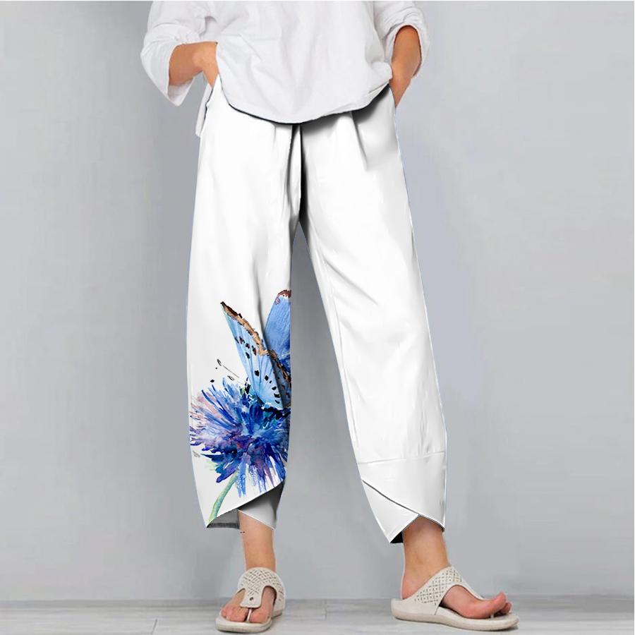 

Мужские модные повседневные брюки, свободные широкие брюки, рабочая одежда, карманы, свободные брюки с бабочкой и цветочным принтом 8XL белый