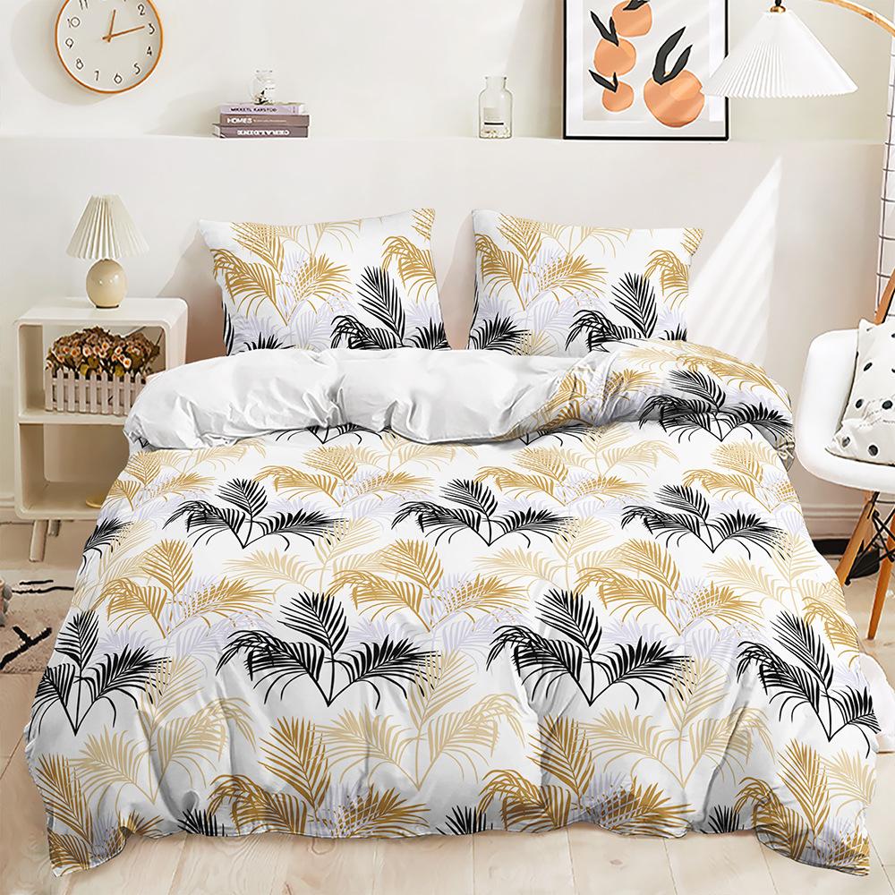Three-Piece 3D Quilt Cover Plant Leaves Simple Wind Kit Bedding