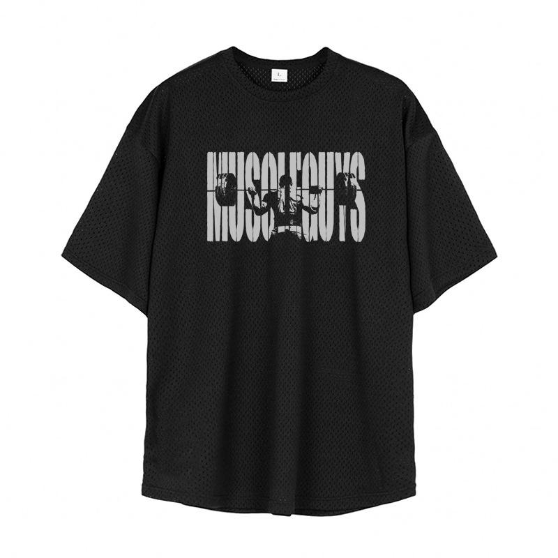 

Мужская футболка большого размера из сетки с коротким рукавом, быстросохнущая, для фитнеса XXL чёрный