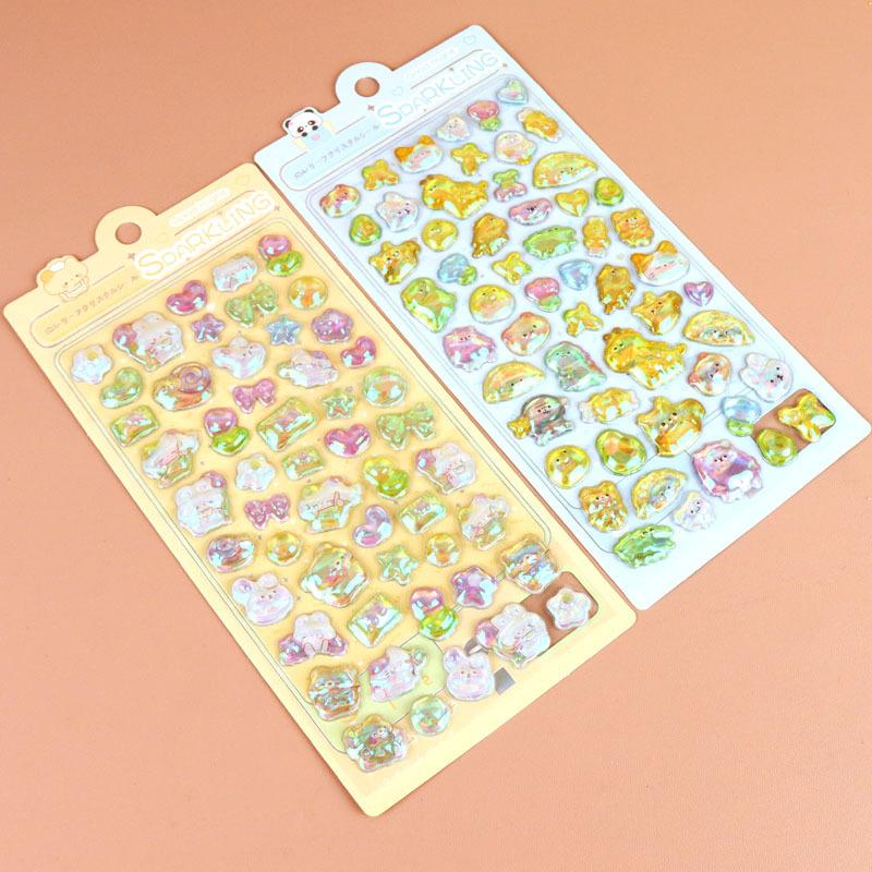 4PCS Cartoon 3D Relief Water Drop Stickers Cute and Fun Animals Rabbit Panda Stickers Diy Diary Stationery Stickers Wholesale