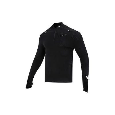 American Retro Logo Print Half-Zip Stand Collar Long Sleeve T-Shirt Men Tops Black FD4064-010