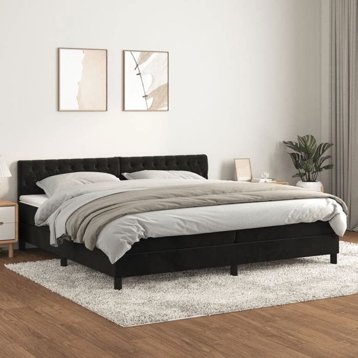 3141505 vidaXL Divan Bed and Mattress Black 200x200 Cm Velvet