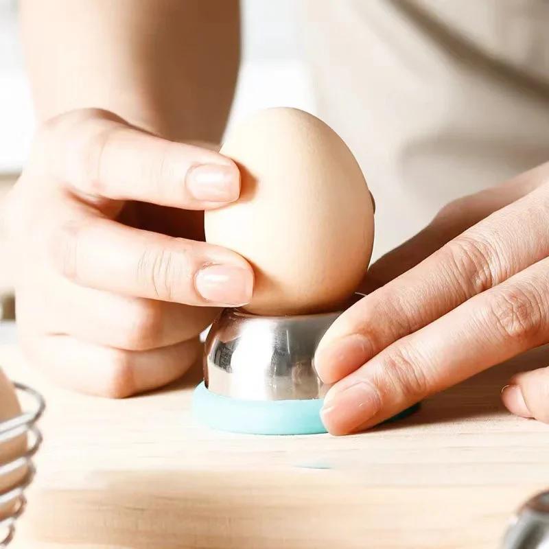 Portable Egg Puncher Steamer Stainless Steel Needle Round Eggbeater Plastic Non-slip Base Steamer Perforator Home Kitchen Gadget