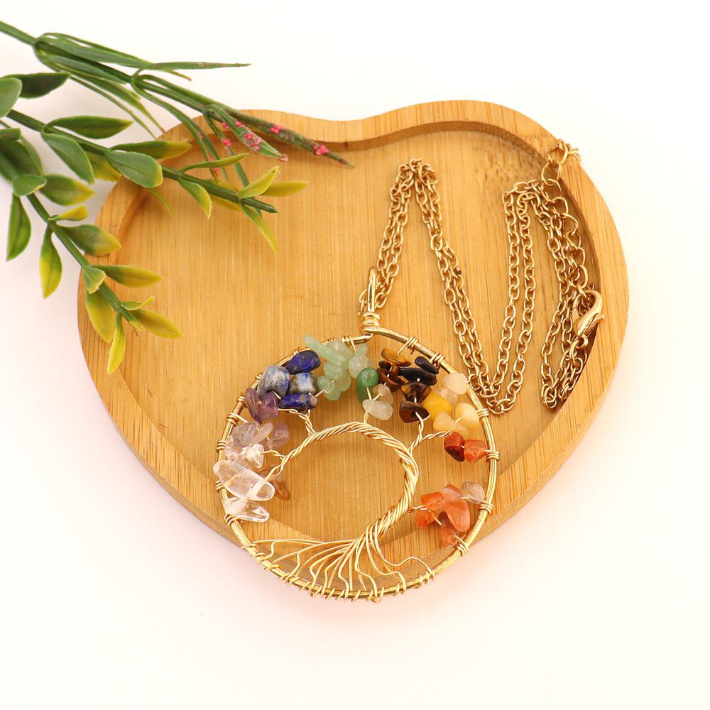 Gold Wire Wrapped Natural Crystal Tree of Life Necklace