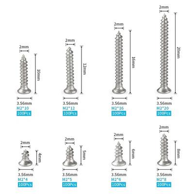 800 STUKS Zelfborende Schroef Assortiment Kruiskop Platte Kop M2 Draad Nagel Schroef Set Koolstofstaal voor Dek/Gipsplaat/Beton/Plaatmetaal