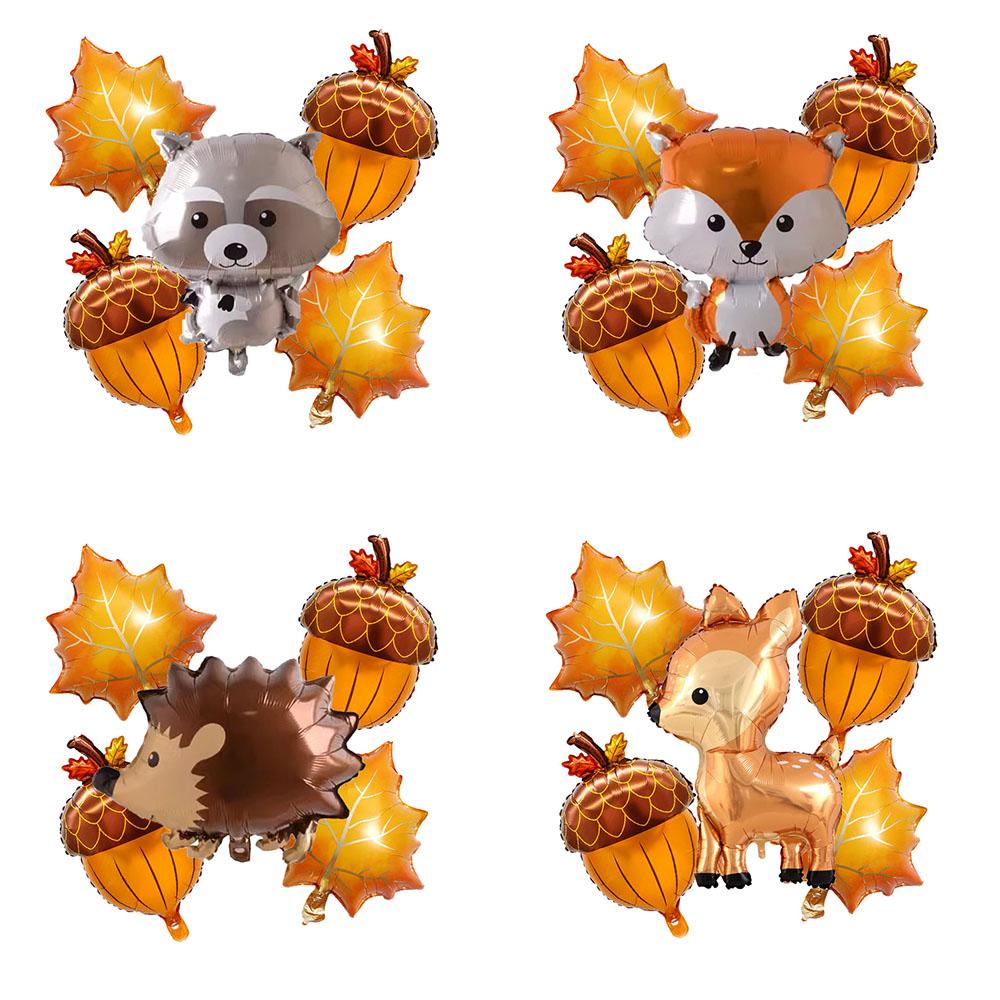 5pcs Maple Leaf Pine Cones Foil Balloons Autumn Squirrel Fox Animals Balloon Thanksgiving Supplies Brithday Party Decoration