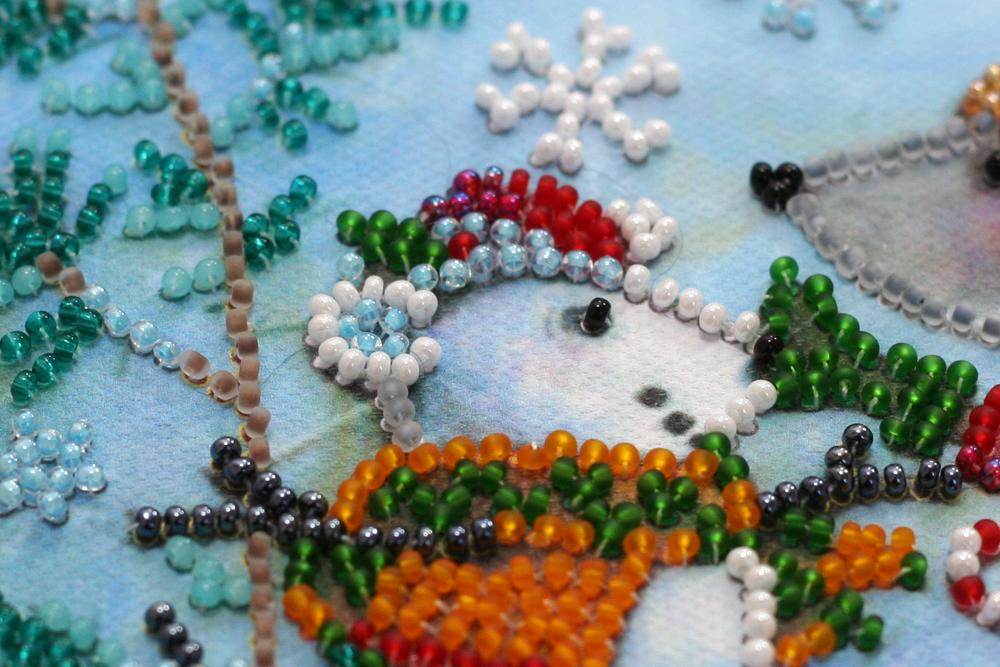 Mini Kit for Embroidery with Beads On Natural Artistic Canvas Abris Art New Year's Miracles