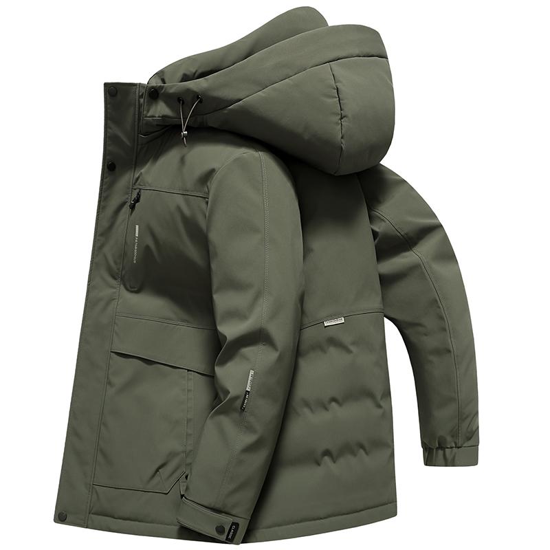 Mens Khaki Down Jacket For Men Detachable Hood Winter Hiking Puffer Coat Warm Outdoor Mountaineering Parka Cold Weather Coat