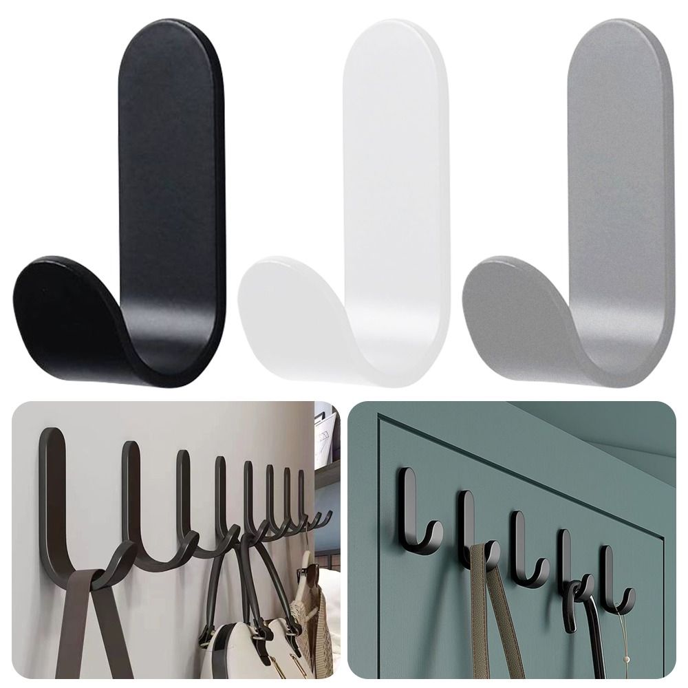 5Pcs Strong Adhesive Self Adhesive Hook Non Perforated J-shaped Design Door Hanger Hook Load-bearing Wall Self Adhesive