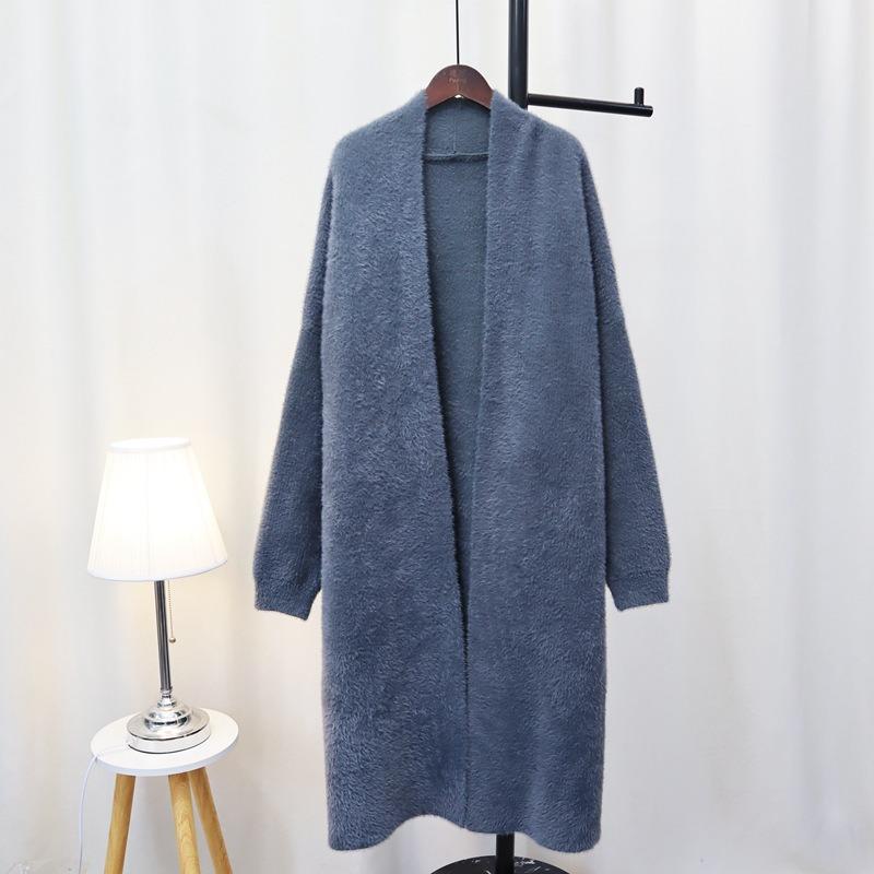 Imitation mink velvet knitted cardigan women's autumn and winter new medium and long temperament loose lazy wind sweater jacket