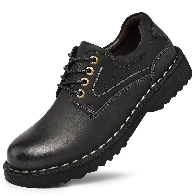 

First layer cowhide leather big head leather shoes wide head round head retro tooling Martin breathable casual men s shoes 44 чорний