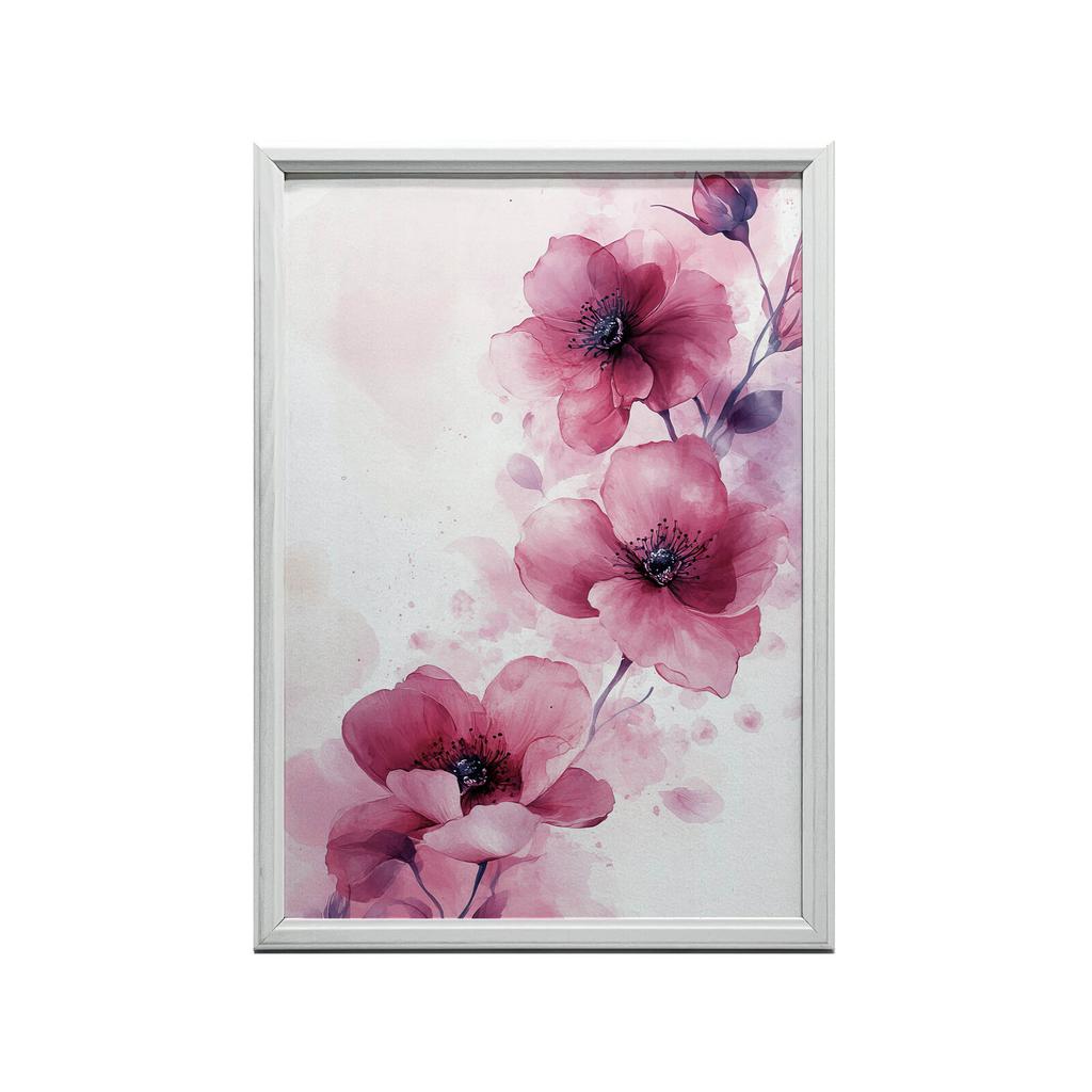 Różowe Kwiaty Na Białym Tle Różowe Kwiaty Na Białym Tle, 70X100 Cm, Bez Ramy, Płótno Premium Na Blejtramie