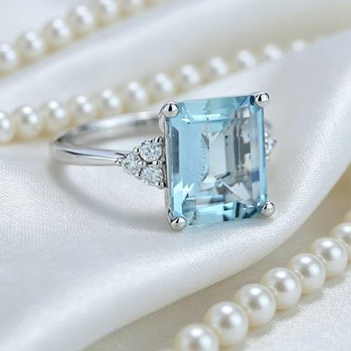 Cross mirror hot-selling couple ring European and American style ocean blue square engagement diamond ring jewelry