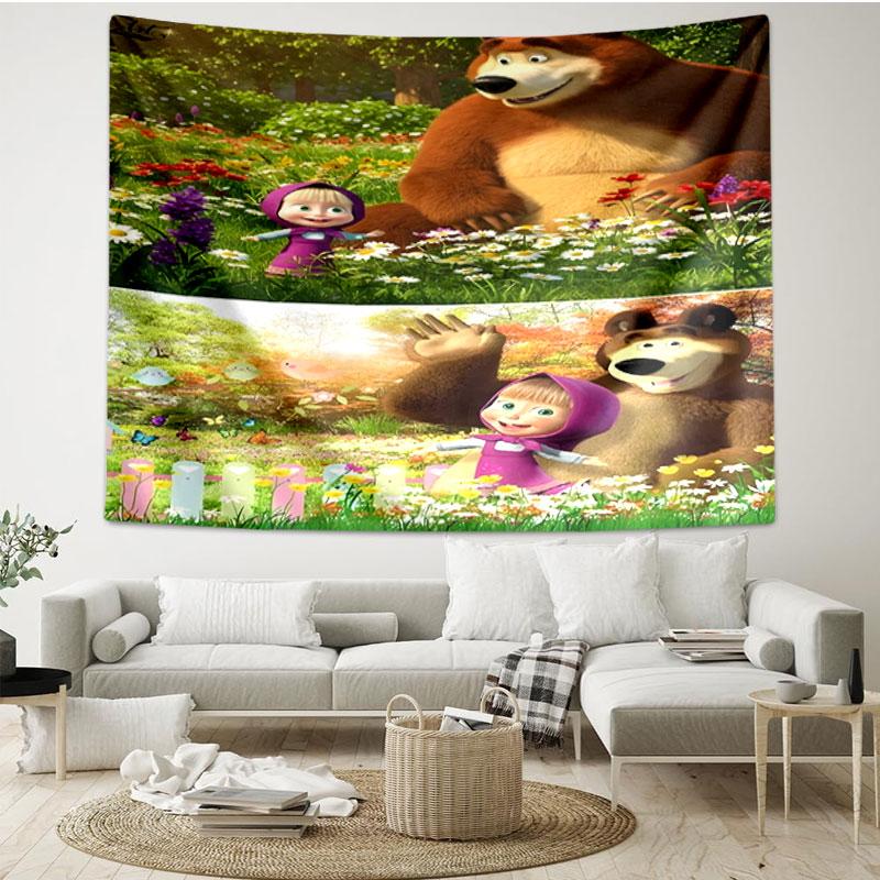 Masha and The Bear Print Tapestry - Portable Wall Decor Cloth, for Home, Dorm, Travel, Bedroom, Living Room - Ideal Birthday Housewarming Gift