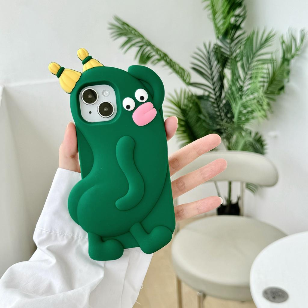 For iPhone 15 Silicone Case Cute Cucumber Sprite Design Shockproof Phone Back Cover