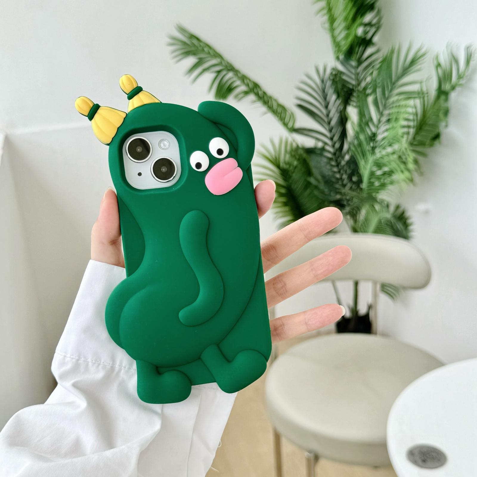 

For iPhone 15 Silicone Case Cute Cucumber Sprite Design Shockproof Phone Back Cover As Shown A