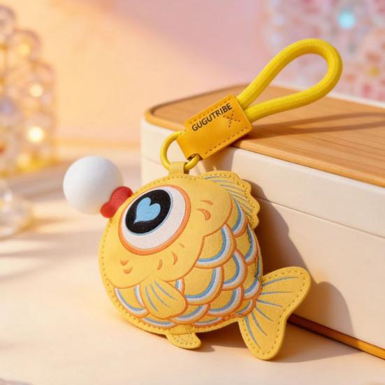 Keychain Pendant Imitation Leather Goldfish Bubble Toy Decompression Bag Pendant with Lanyard Sensory Fidget Toy