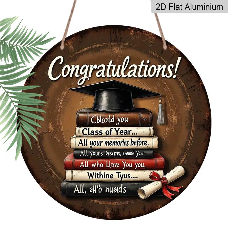 

2D Flat, 1pc 7.87*7.87inch Round Aluminum Sign About Graduation Season Vintage Plaque, Suitable for Living Room, Bedroom, Study, Office, Cafe 1pc
