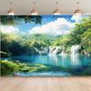Peaceful Forest Lake Waterfall Background Banner  Natural Theme Photo Background for Parties and Indoor/Outdoor Activities