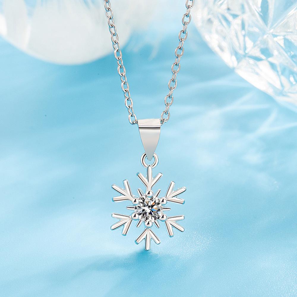 925 Sterling Silver Fashion Light Luxury Small Snowflake Zircon Necklace, Birthday Party Anniversary Gift, Ladies Jewelry