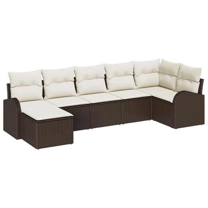VidaXL Ensemble de canapé de jardin 7 pièces avec coussins Marron en poly rattan 3346128