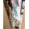 French Dopamine V-neck Floral Dress Children's Summer Vacation Style Fashion Beautiful Super Fairy Waist Dress