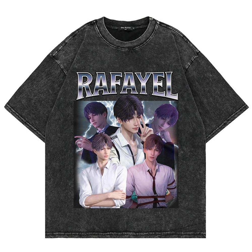 Maglietta Vintage Lavata ad Acido in Cotone Moda Uomo Gioco Rafayel Xavier Sylus Love and Deepspace T-shirt Unisex Magliette Lavaggio Minerale