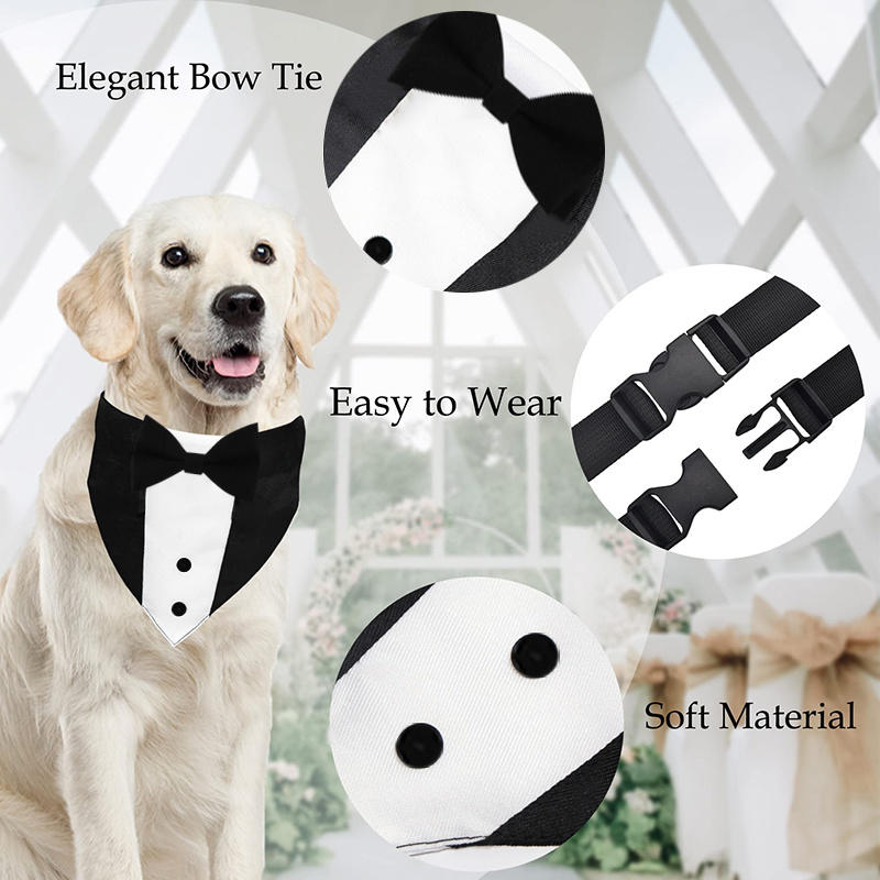 Adjustable Chic Pet Bandana With Bow Tie - Polyester Triangle Scarf & Drool Bib For Small To Large Dogs Perfect For Weddings