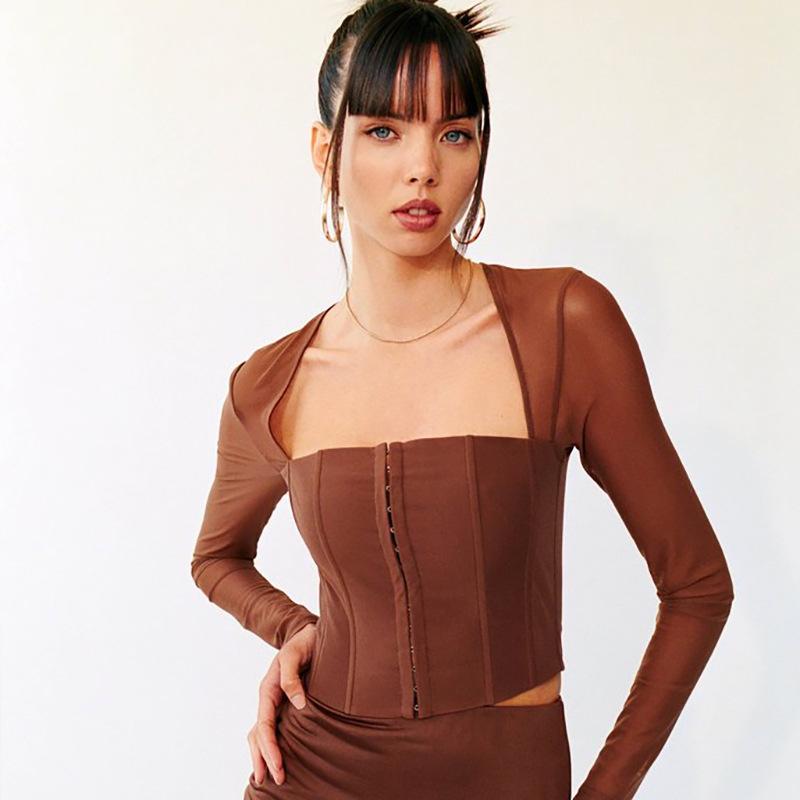 Y2K Summer Clothes Long Sleeve Mesh Tshirts for Women Crop Top Female T-shirt Women's T-shirt Roupas Femininas Tops T Shirt
