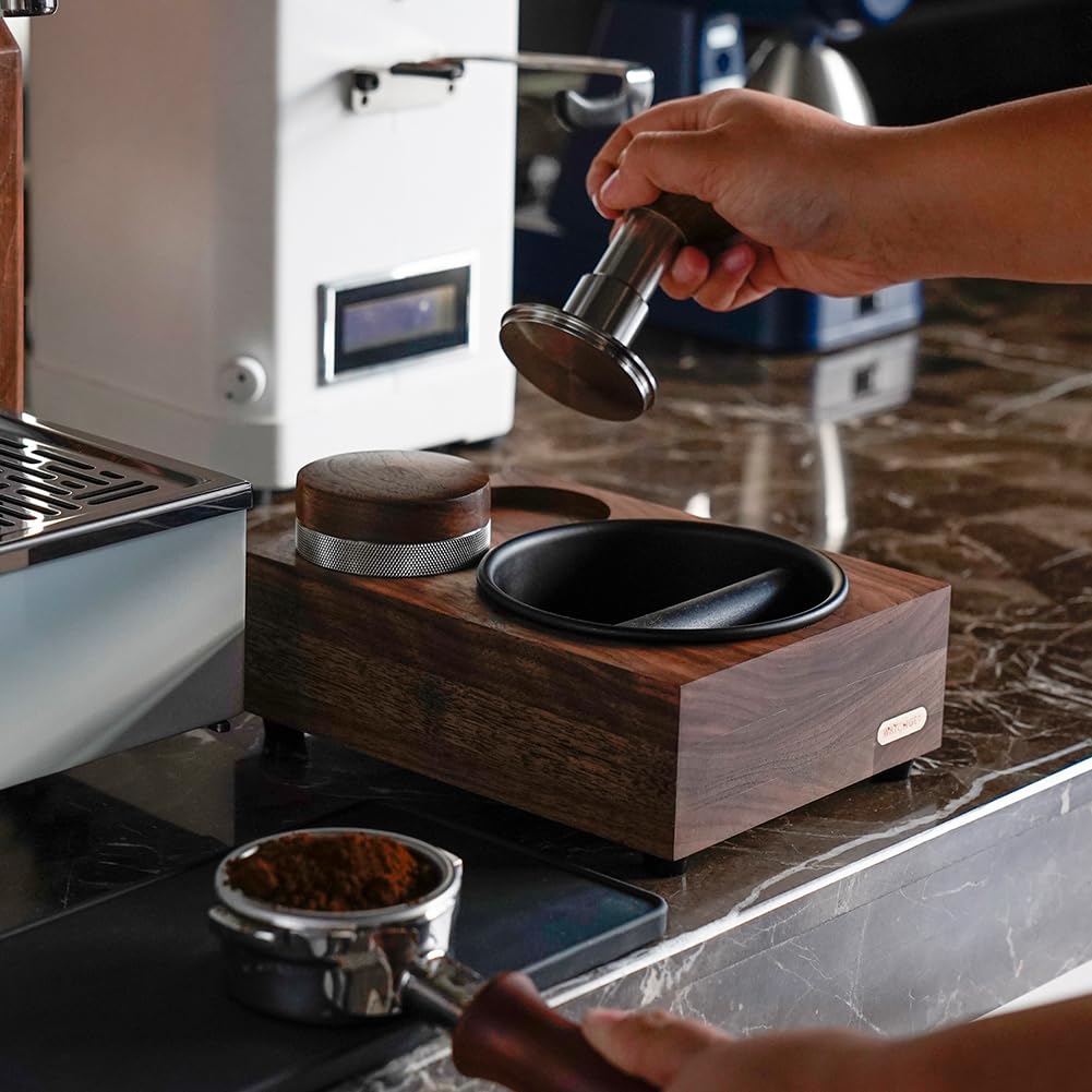 Watchget Knock Box, Espresso Knock Box, Knock Box Tamper and Distributor Stand, 3-in-1 Storage, Fits 51535458mm, Walnut Coffee Knock Box, Coffee