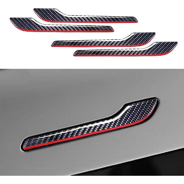YHCDSEA Model 3 Y Carbon Fiber Door Handle Decorative Protection Cover 4 Pcs/Set Compatible Tesla Model 3 Y Accessories (Red Carbon Fiber)